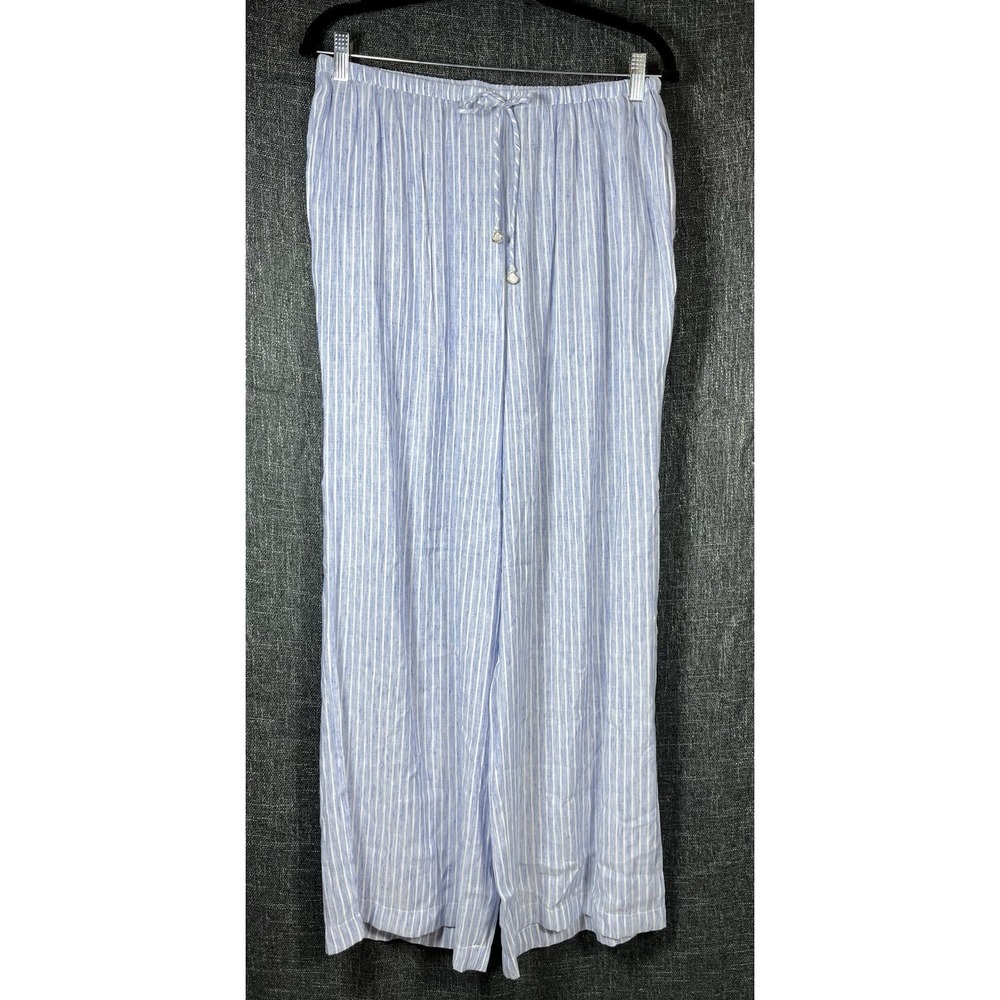 NWT BLUE ISLAND Sz L Pants Swim Coverup Wide Leg White Blue Stripe Pockets New